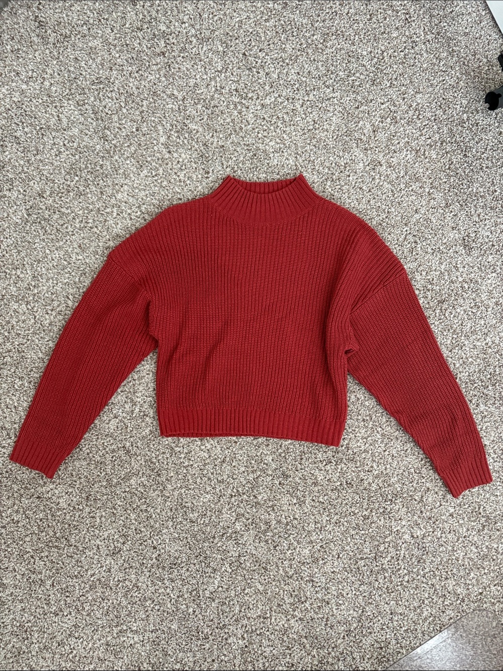 Women's Cropped Rib-Knit Sweater - Red